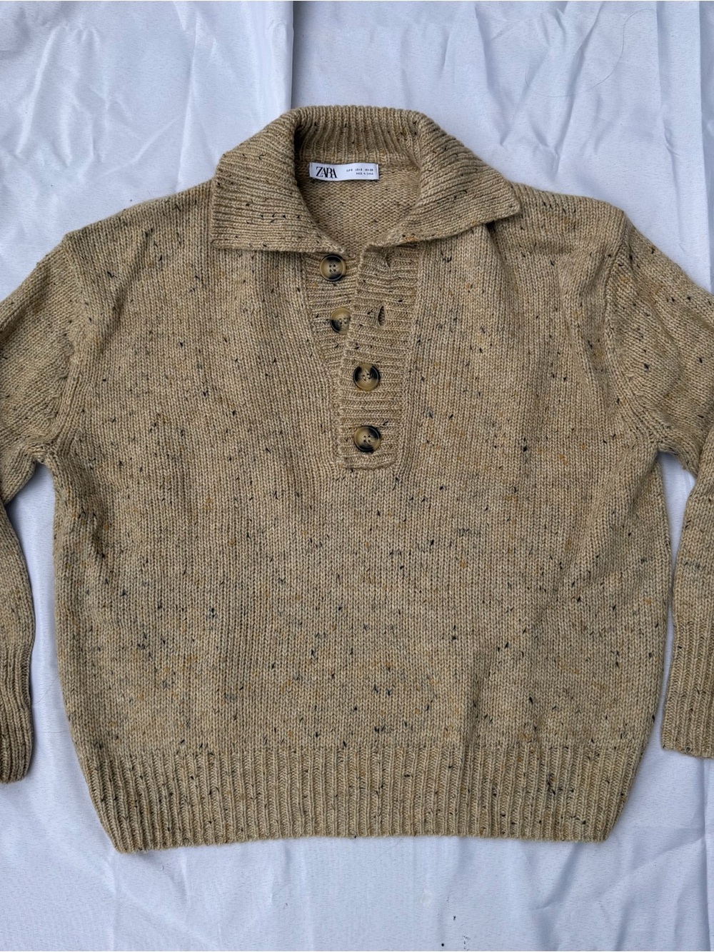 Zara Men’s Tan Speckled Zip-Up Collar Sweater
